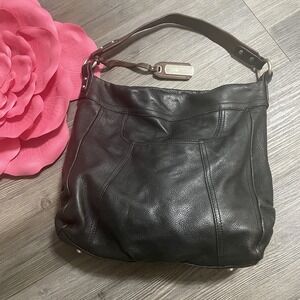 B. MAKOWSKY Womens Pebbled Leather Hobo Shoulder Bag Black Brown Slouchy